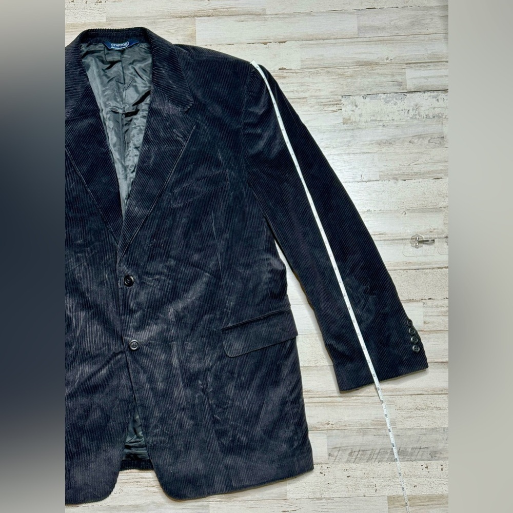 Stafford Blazer Sport Coat Mens 46R Black Corduroy Classic Fit - Picture 2 of 12